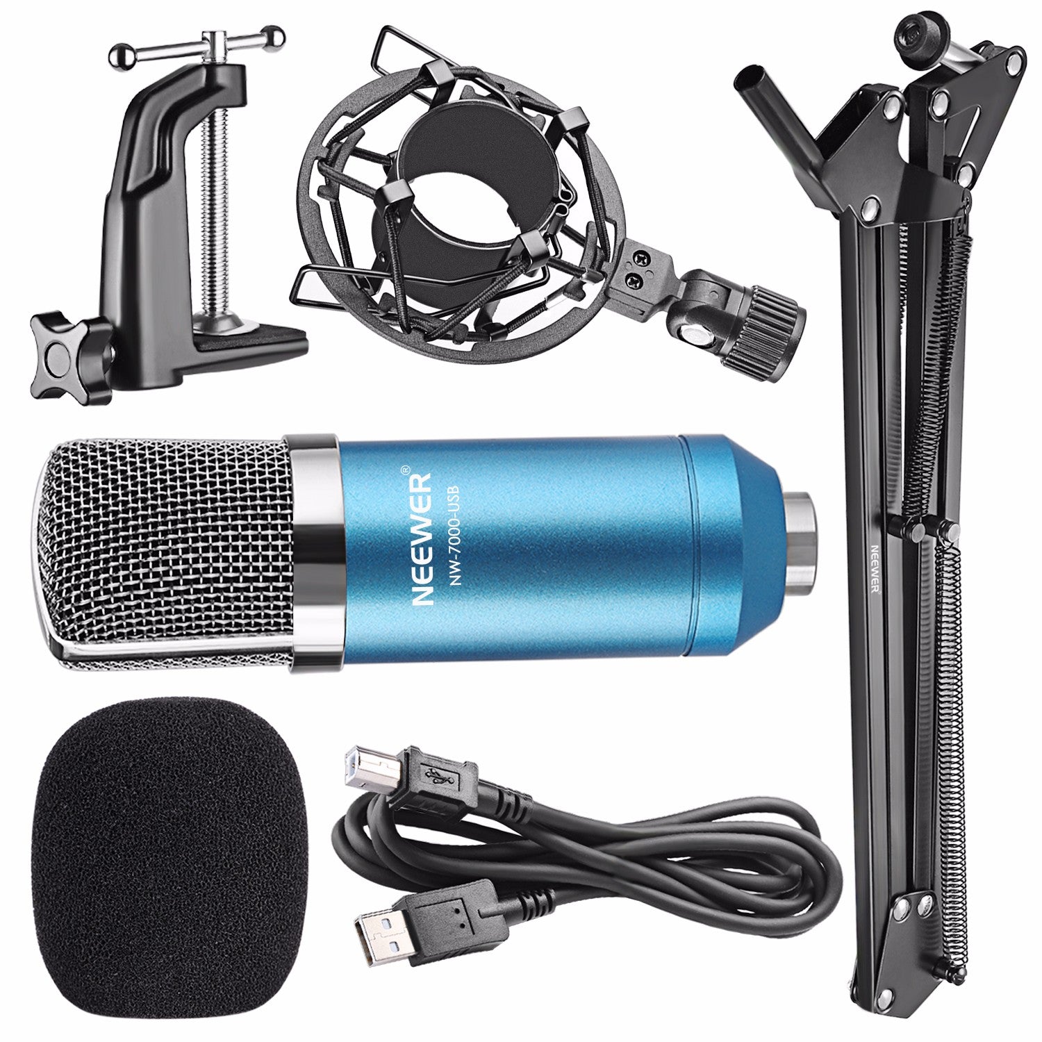 Neewer NW-7000 USB Professional Studio Condenser Microphone and NW-35 Adjustable Suspension Scissor Arm Stand with Shock Mount and Table Mounting Clamp Kit Perfect for Broadcasting and Sound Recording