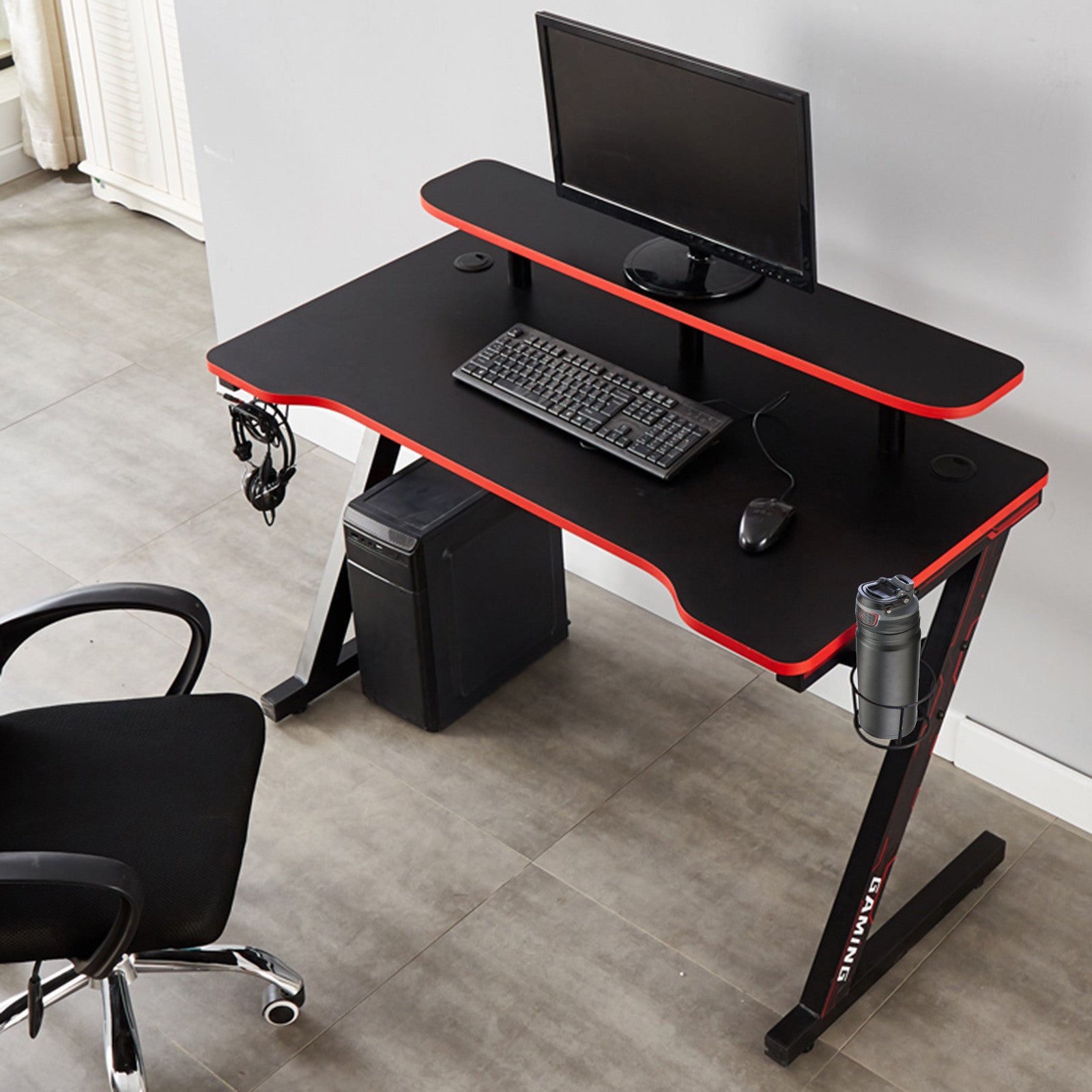 Gaming Desk 47.2 Inches Home Office Computer Table, Black Gamer Workstation