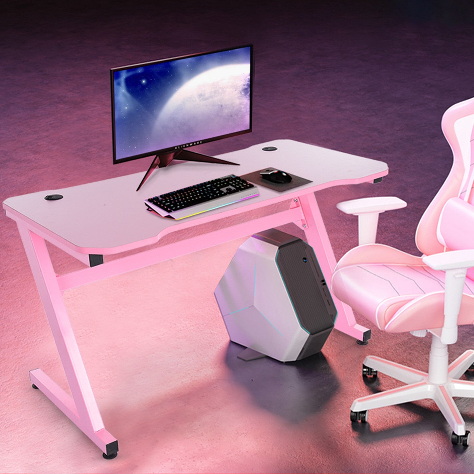 Gaming Desk 47.2 Inches Home Office Computer Table, Pink Gamer Workstation