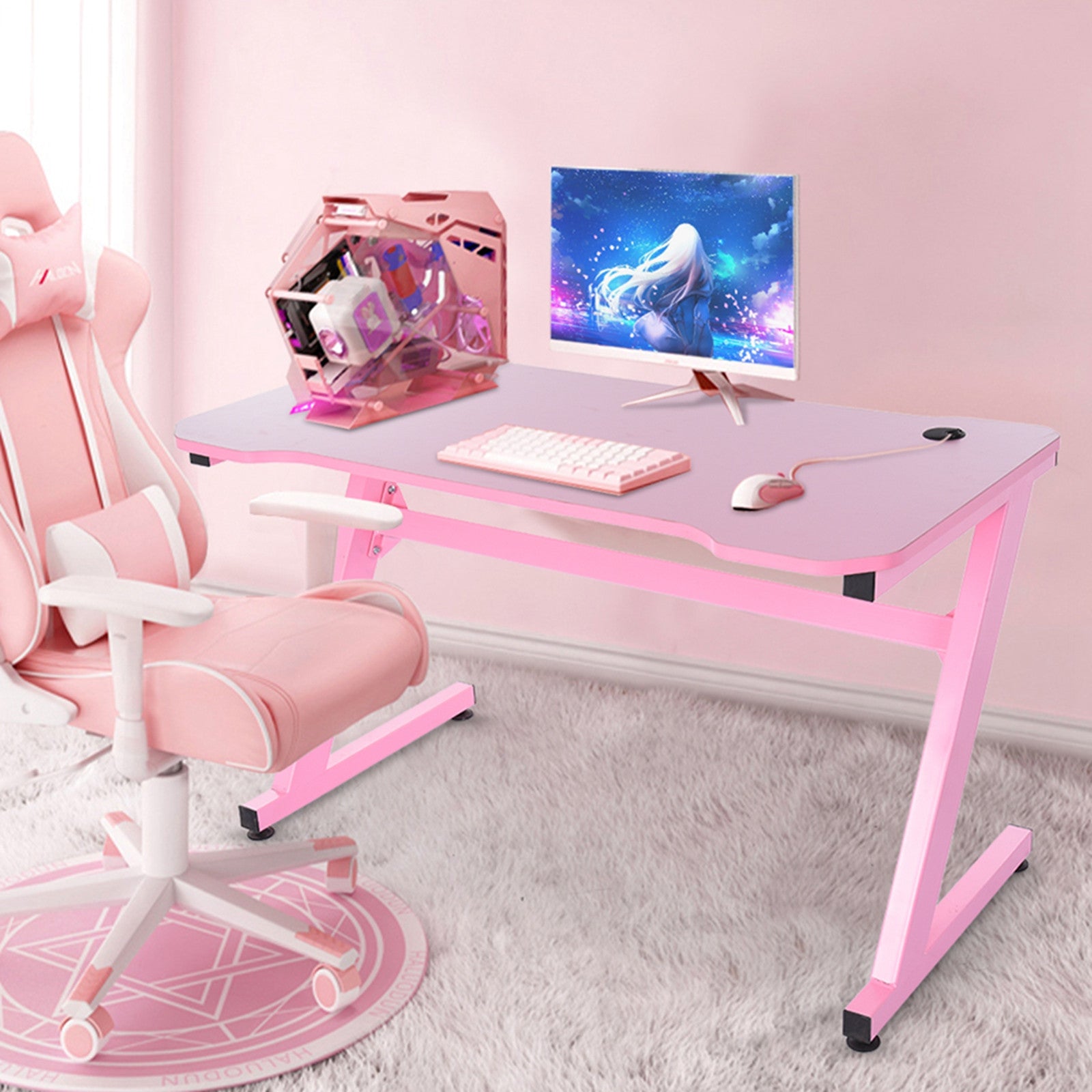 Gaming Desk 47.2 Inches Home Office Computer Table, Pink Gamer Workstation