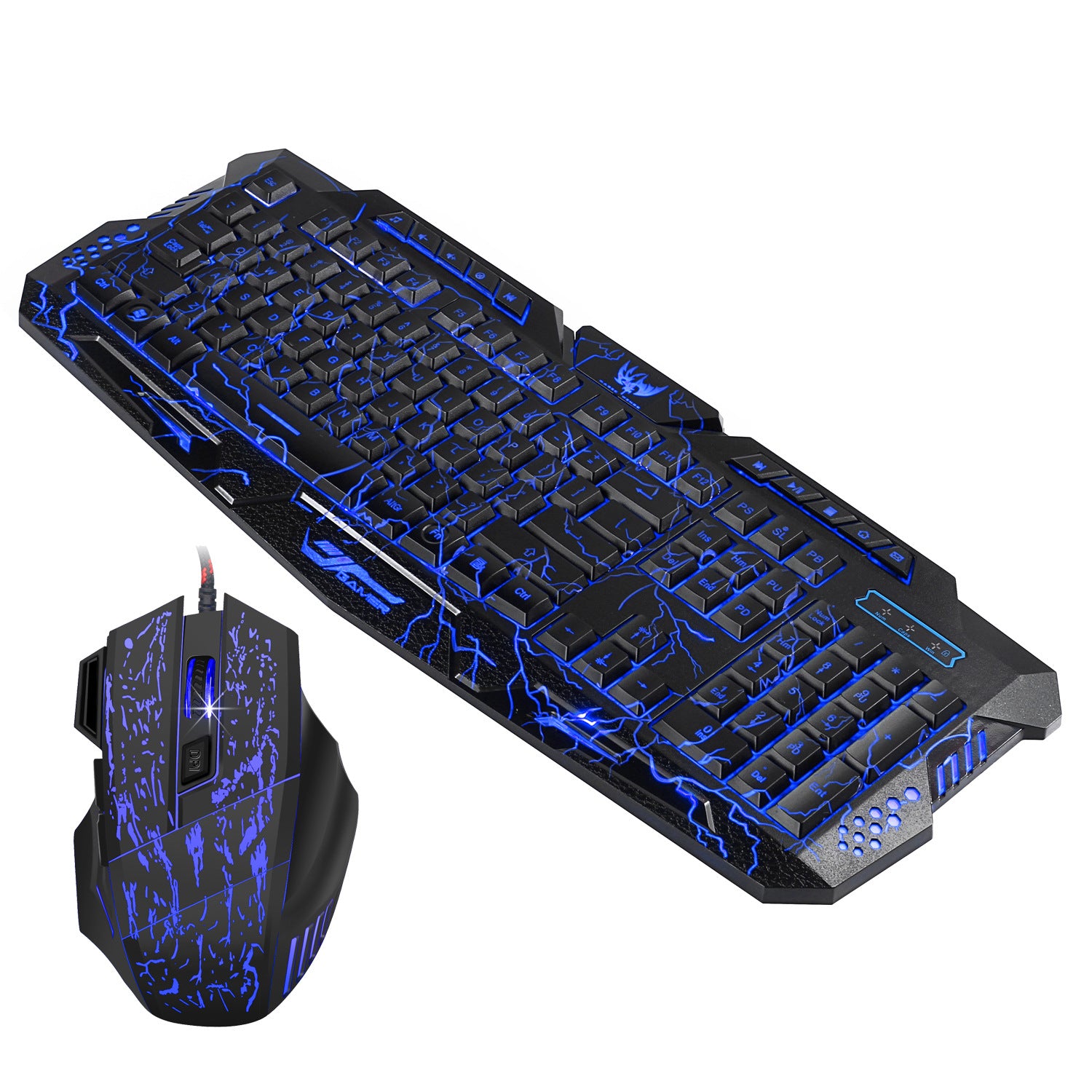 Colorful Backlit Cracked Gaming Mouse And Keyboard Set