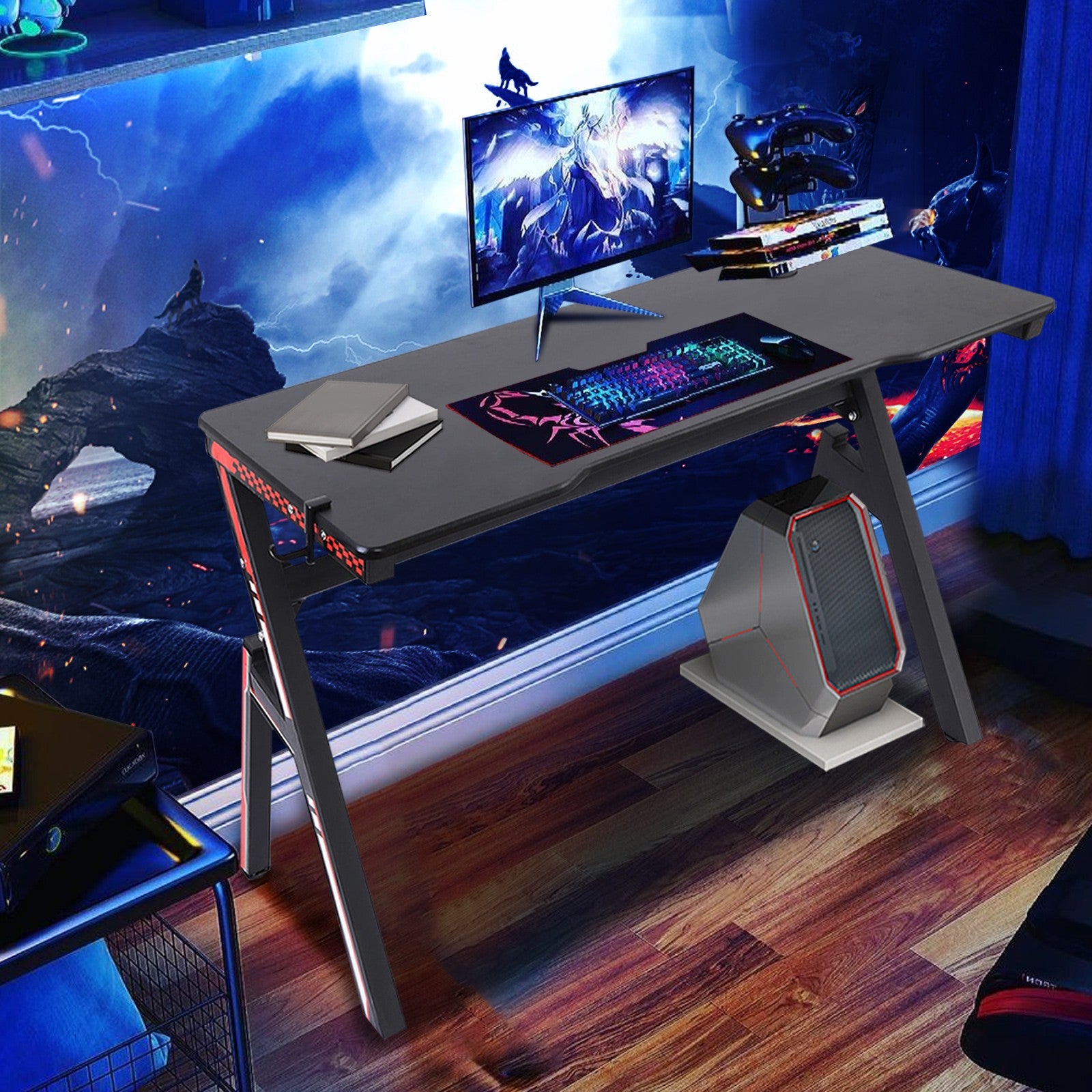 Gaming Desk 47.2 inches Home Office Computer Table, Black Gamer Workstation