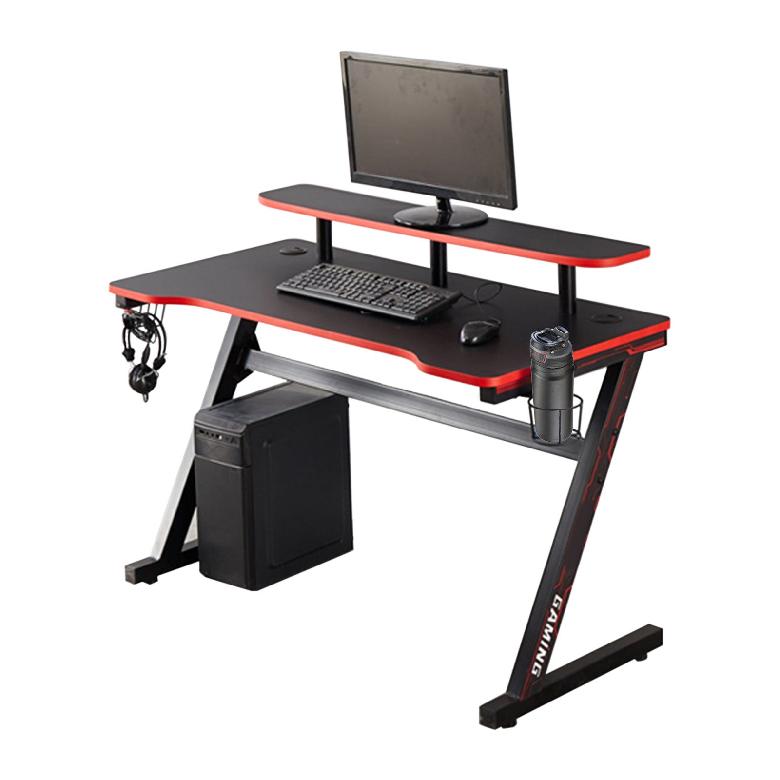 Gaming Desk 47.2 Inches Home Office Computer Table, Black Gamer Workstation