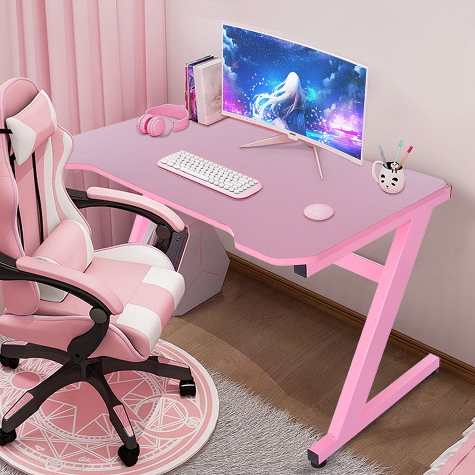 Gaming Desk 47.2 Inches Home Office Computer Table, Pink Gamer Workstation