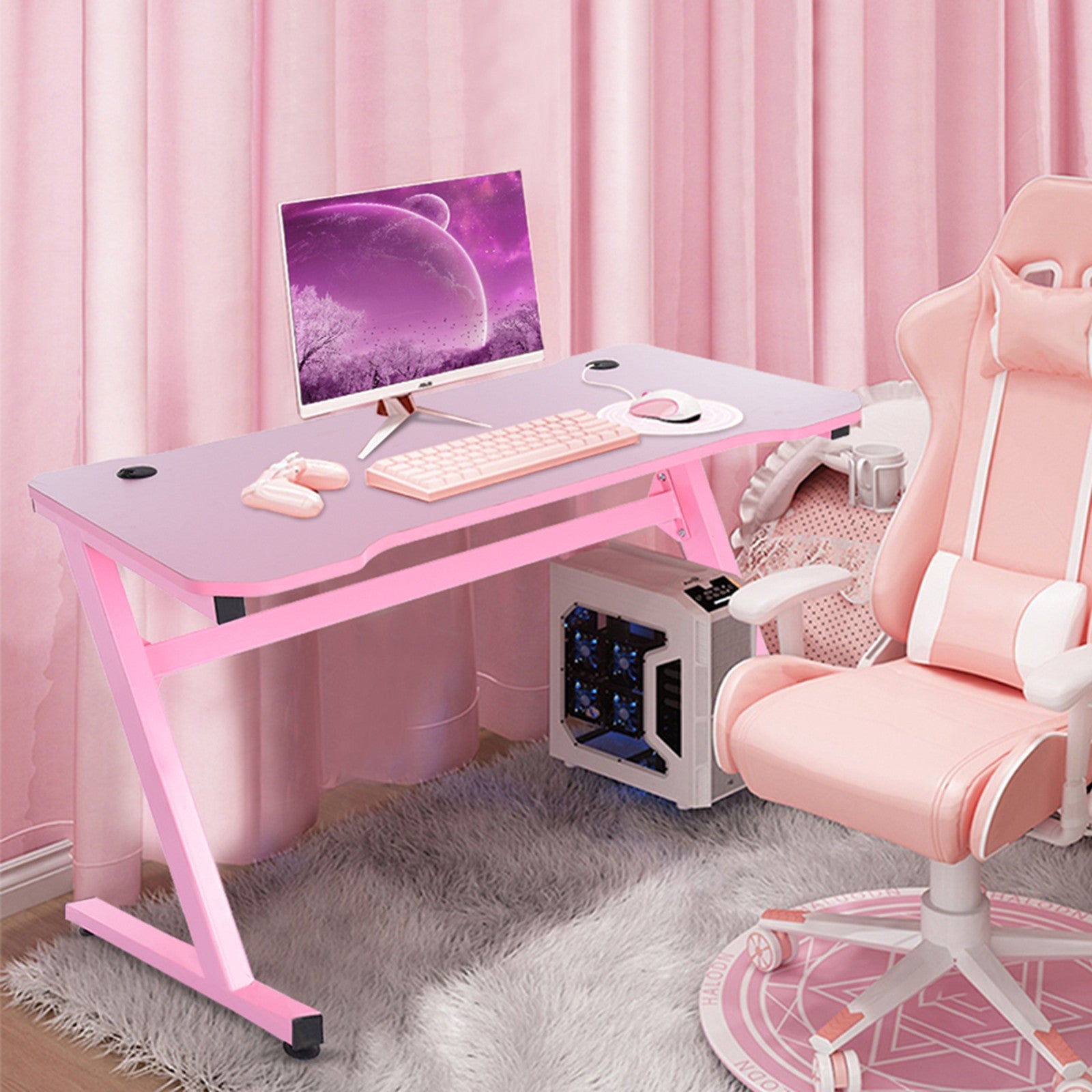 Gaming Desk 47.2 Inches Home Office Computer Table, Pink Gamer Workstation