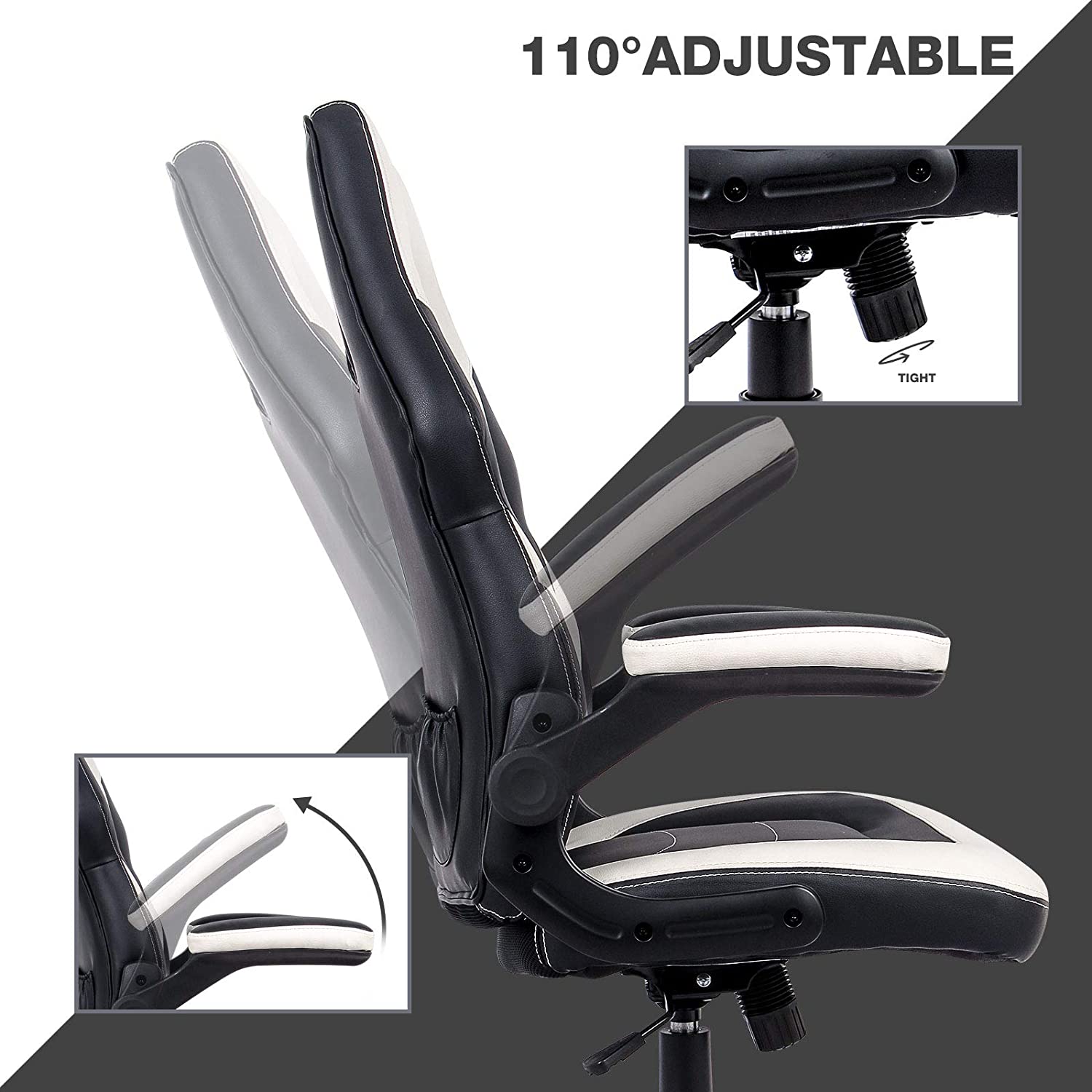 Aidoly Gaming Chair Racing Computer Desk Executive Office Chair, 360 degree Swivel Flip-up Arms Ergonomic Design for Lumbar Support Women Men Adults