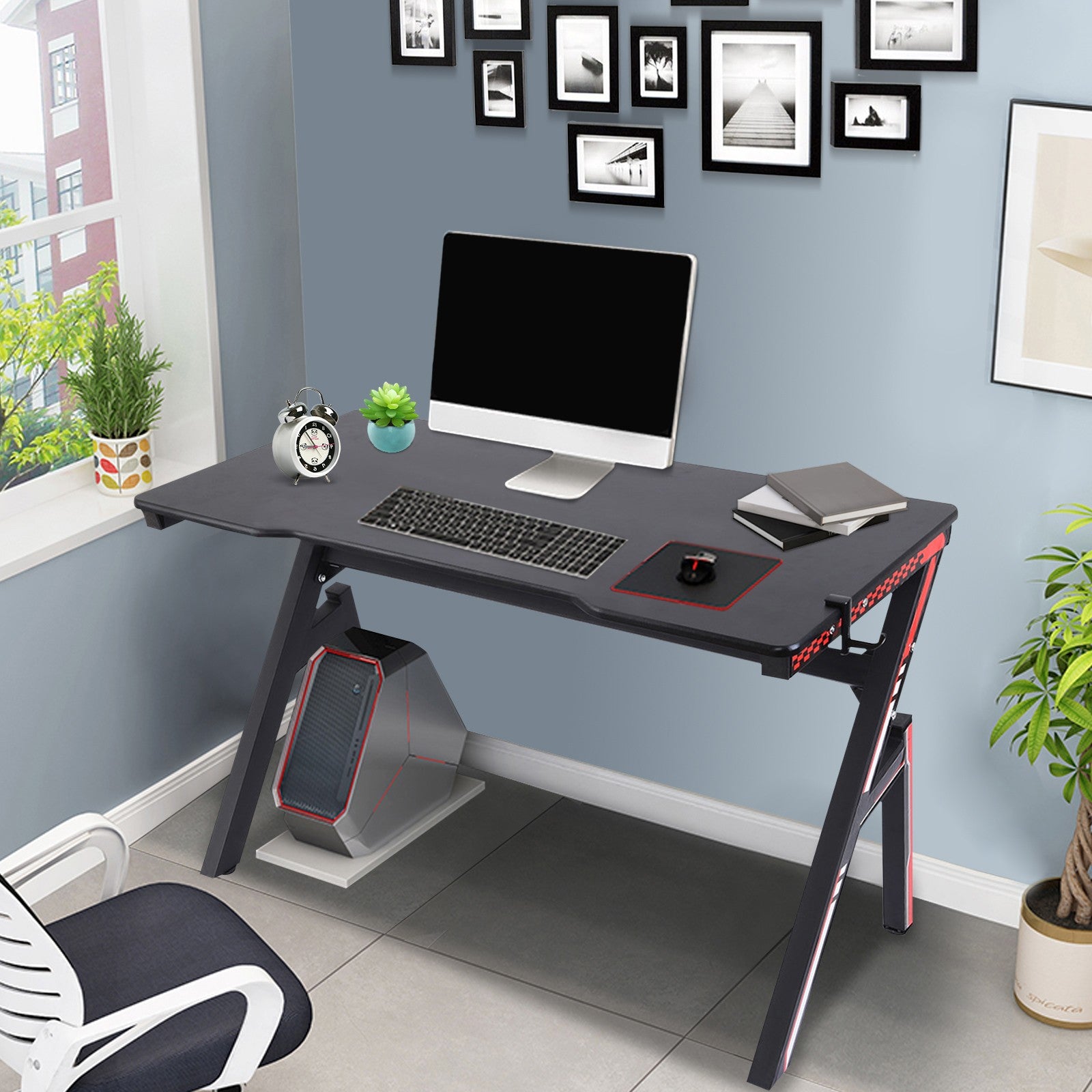 Gaming Desk 47.2 inches Home Office Computer Table, Black Gamer Workstation