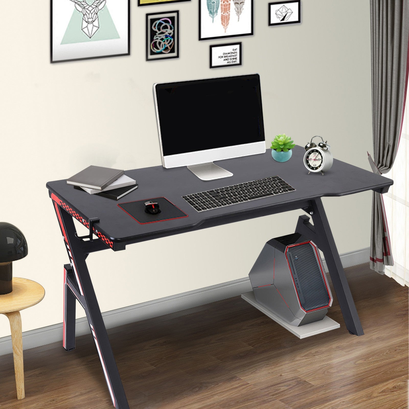 Gaming Desk 47.2 inches Home Office Computer Table, Black Gamer Workstation