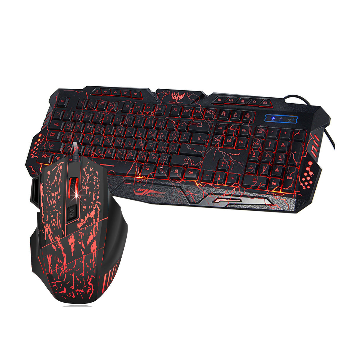 Colorful Backlit Cracked Gaming Mouse And Keyboard Set