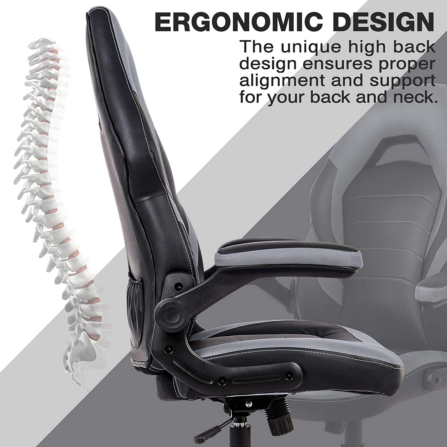 Aidoly Gaming Chair Racing Computer Desk Executive Office Chair, 360 degree Swivel Flip-up Arms Ergonomic Design for Lumbar Support Women Men Adults