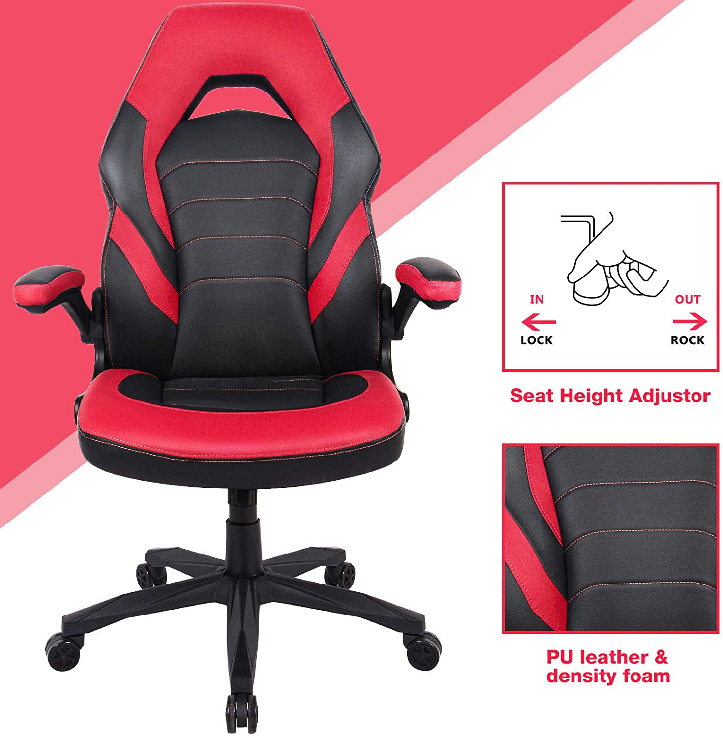 Aidoly Gaming Chair Racing Computer Desk Executive Office Chair, 360 degree Swivel Flip-up Arms Ergonomic Design for Lumbar Support Women Men Adults