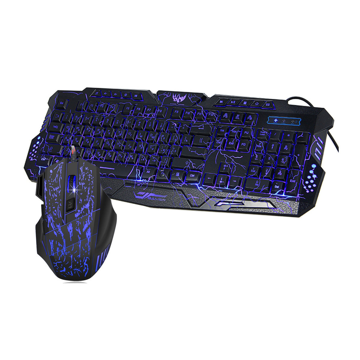 Colorful Backlit Cracked Gaming Mouse And Keyboard Set