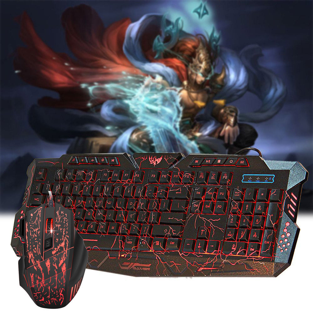 Colorful Backlit Cracked Gaming Mouse And Keyboard Set