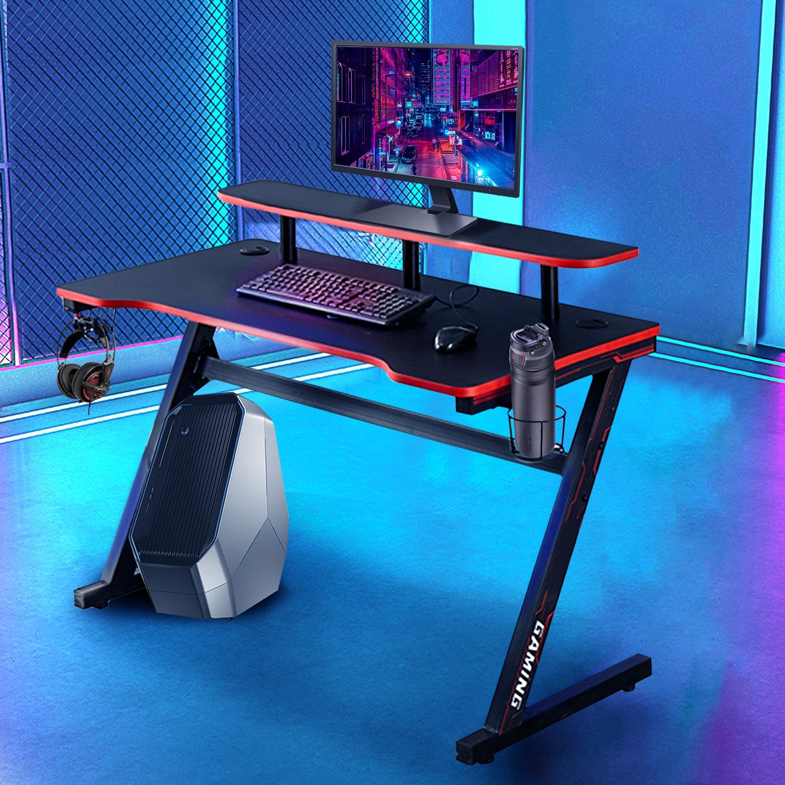 Gaming Desk 47.2 Inches Home Office Computer Table, Black Gamer Workstation