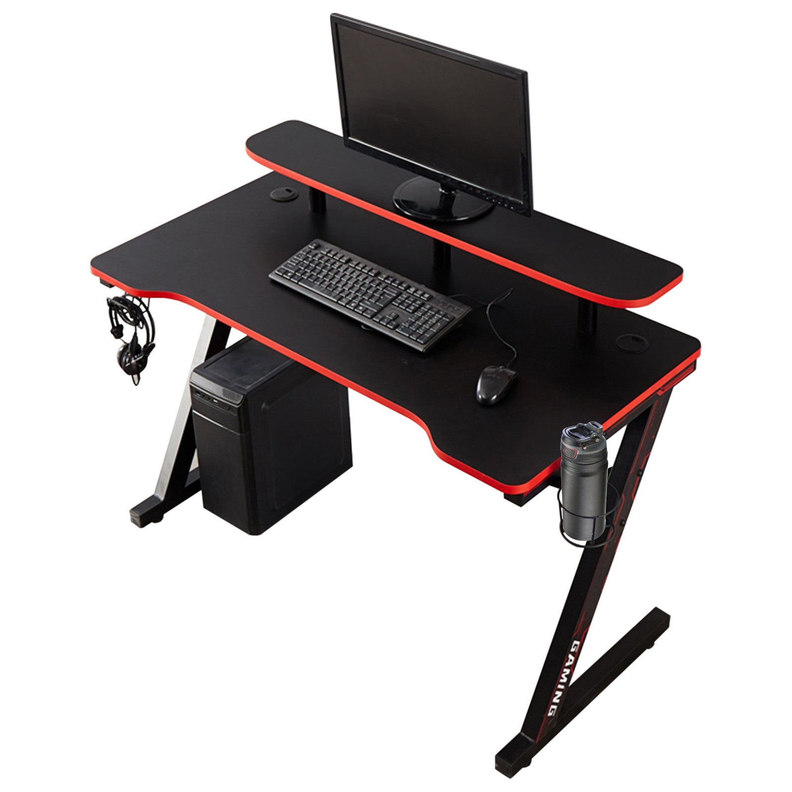 Gaming Desk 47.2 Inches Home Office Computer Table, Black Gamer Workstation